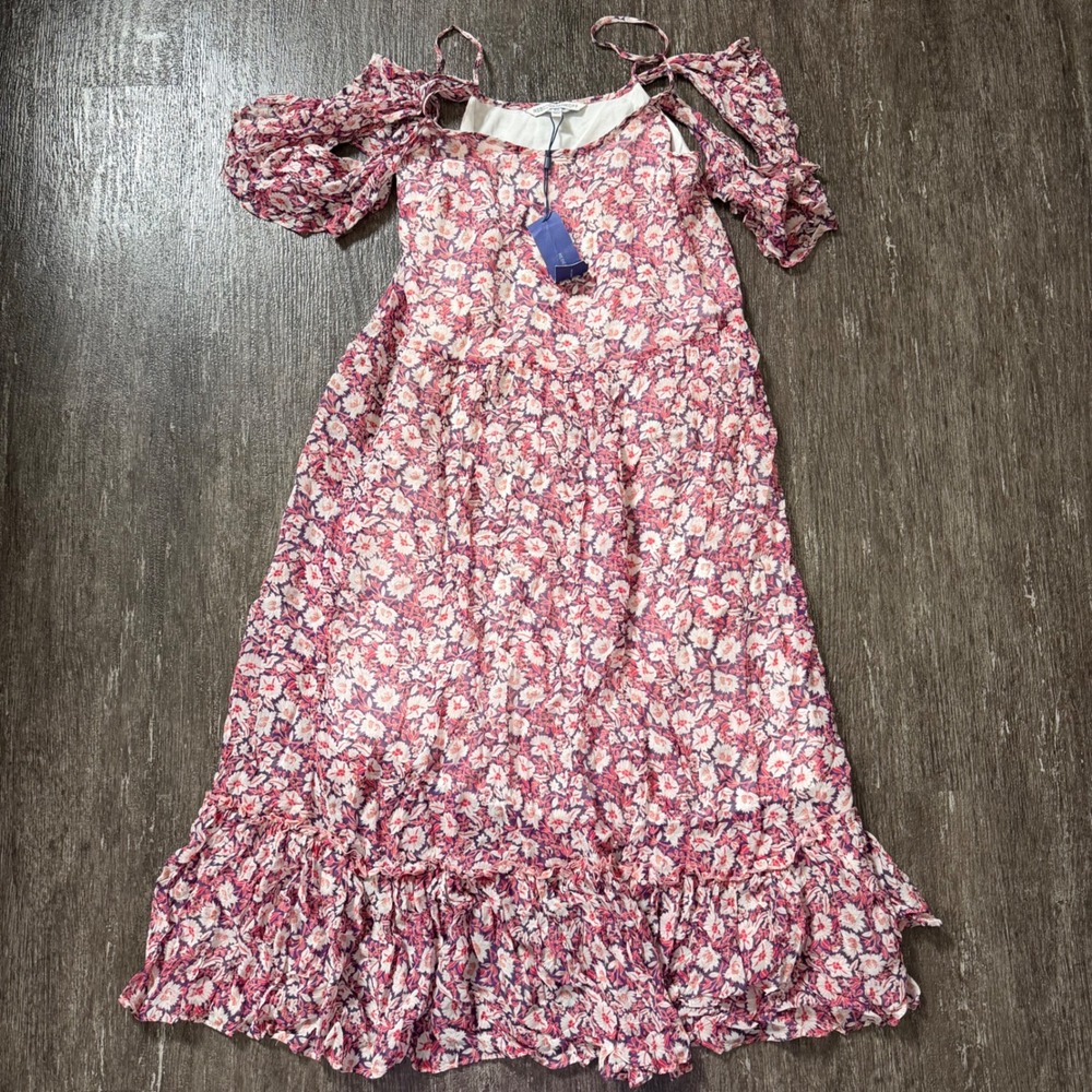 Rebecca Minkoff Floral Dress Women XS Pink Purple Cold Shoulder Tiered NWT Flaw